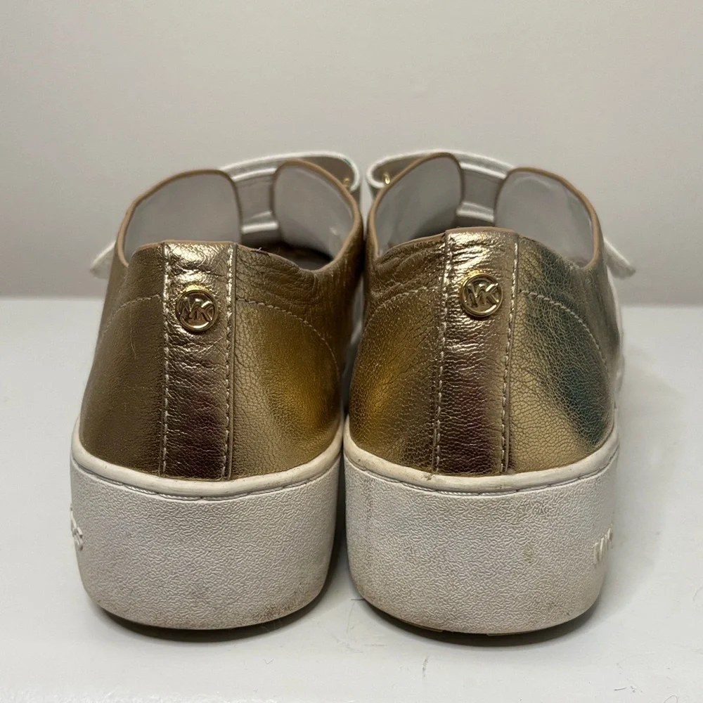 Michael Kors Beckett Velcro Cut-Out Leather Sneakers White Gold Size 7